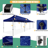 COBIZI 10x30 Pop Up Canopy Tent with Awning,Heavy Duty Canopy UPF 50+ All Season Wind Waterproof Commercial Outdoor Street Vendors Party Tents for Parties Canopy with Roller Bag(10 x 30 ft Dark Blue) COBIZI