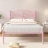 VECELO Twin Size Bed Frame, Metal Bed Platform with Headboard, Sturdy Steel Slats Support, No Box Spring Needed/Noise-Free,Easy Assembly, Pink VECELO