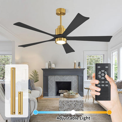 Solid Wood Ceiling Fans DC Motor with Light and Remote Control, 60 Inch Natural Wood Ceiling Fan 5 Blades Waterproof, 6-Speed Reversible Indoor Outdoor Ceiling Fans for Patio, Bedroom, Living Room