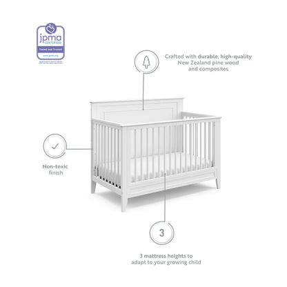 Storkcraft Solstice 5-In-1 Convertible Crib (White) – GREENGUARD Gold Certified, Converts to Toddler Bed and Full-Size Bed, Fits Standard Full-Size Crib Mattress, Adjustable Mattress Support  - WoodArtSupply