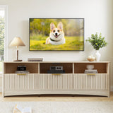 Marsail 59″ Wide TV Stand for TVs Up to 65″, Modern Entertainment Center with Fluted Panels, 3 Easy-Sliding Drawers, Open Shelves & Cable Hole, 3-Tier TV Stands for Living Room & Bedroom, Natural Oak Marsail