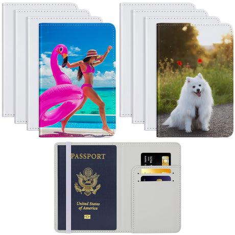 Yeaqee 8 Pcs Sublimation Passport Holder Covers PU Leather Heat Transfer Card Travel Wallet DIY Blank Holder Cover for Passport Business Cards Credit Cards (White) Yeaqee