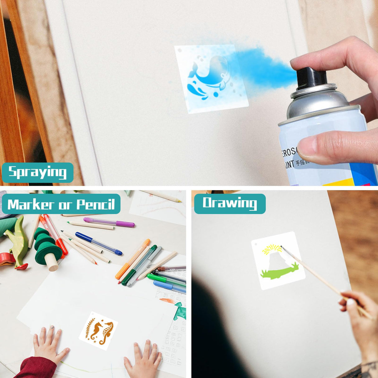 Summer Stencils for Painting, 20PCS 3 Inch Plastic Beach Stencils for Crafts Reusable, Small Stencils for Painting on Wood Canvas Rock, Funny Sea Life Stencils for Home Decor & DIY Projects Felixcraft