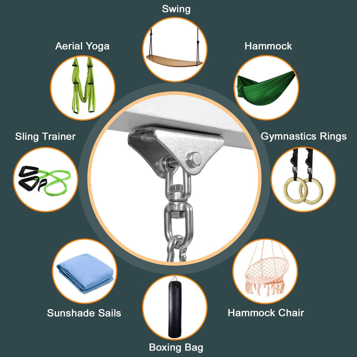 Yes4All 1000 LB Punching Heavy Bag Hanger, Steel Heavy Duty Swing Hanger Bolts for Wood and Concrete - 360° Swing Yes4All