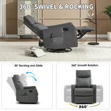 Trustyue Swivel Rocker Recliner Chair, 360° Swivel Recliner with Heat and Massage, Rocker Recliner Nursery Glider Chair with Side Pockets for Living Room (Grey, Faux Leather) Trustyue