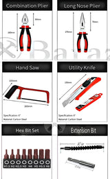 Tool set with 18v cordless drill (2 battery), 126 pieces professional home tool combo Kit. Cordless power Drill and Toolbox set for Household, Homeowners, office, garden, house repair and maintenance. Baraz