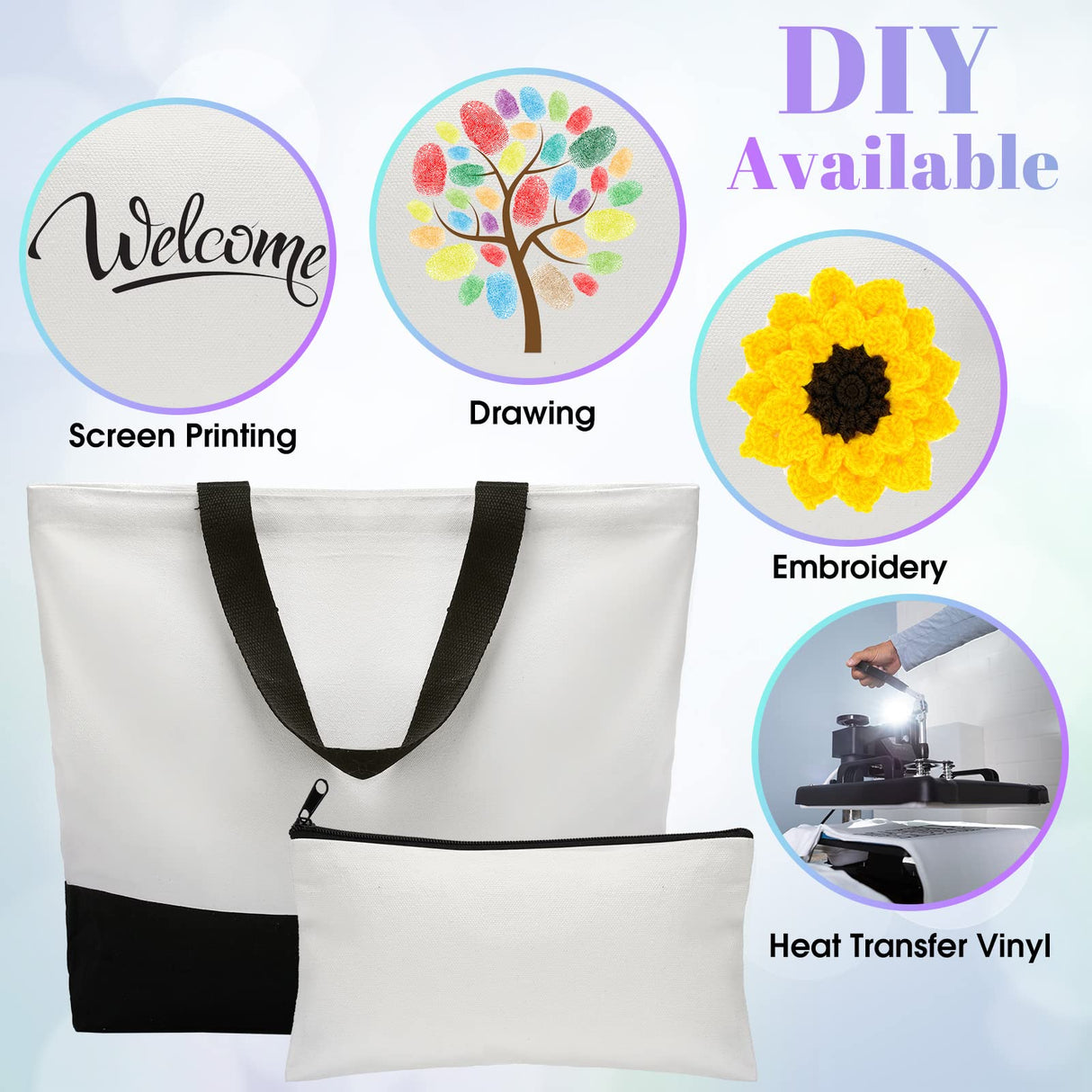 Wesiti 28 Piece Blank Canvas Tote Bag and Makeup Bag Bulk Plain Cotton Tote Bag with Handle Cosmetic Pouch with Zipper Reusable Grocery Bag for DIY Sublimation Embroidery Craft Wedding Christmas Gift Wesiti