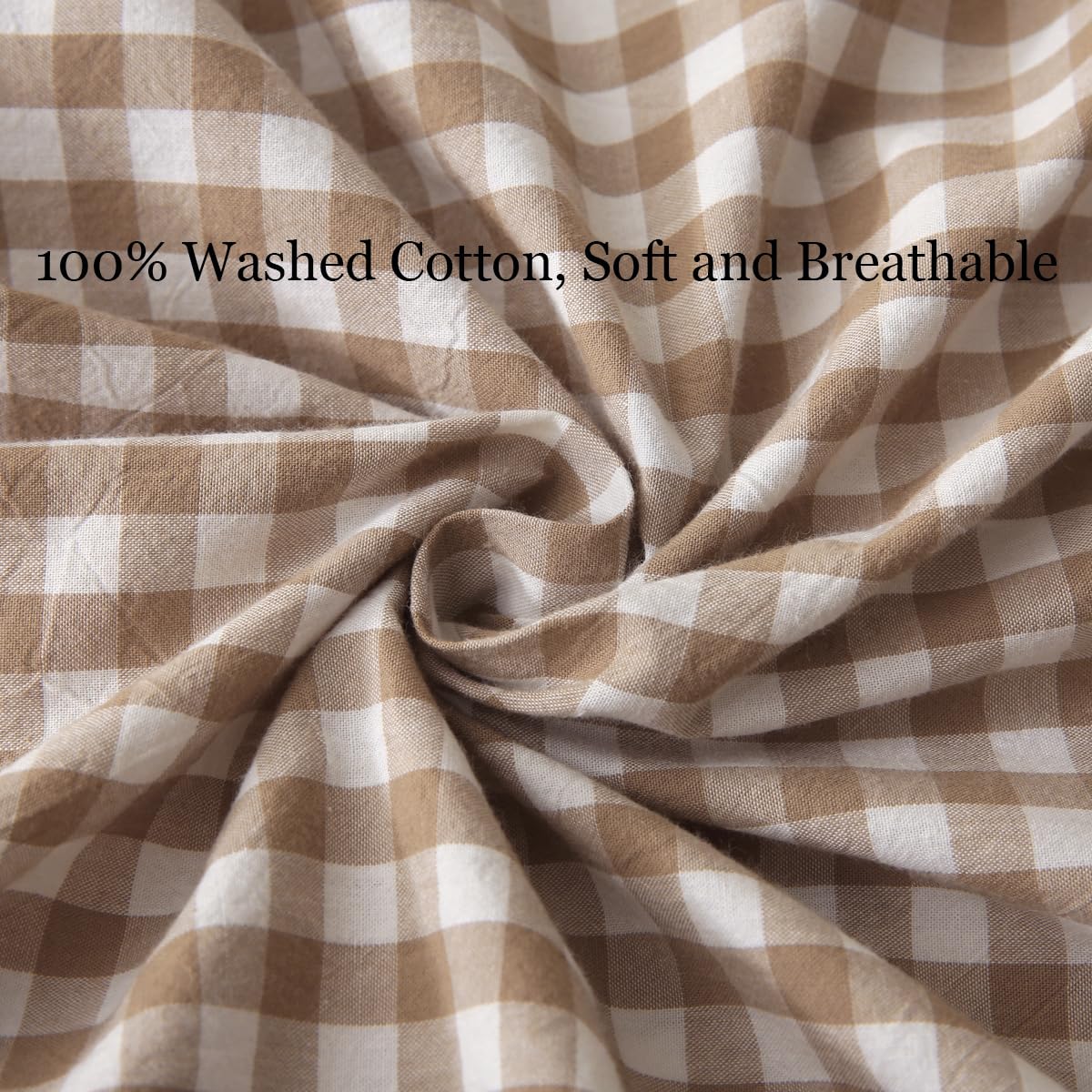 Silnuo 2 Pack Taupe/White Plaid Ruffle Throw Pillow Covers Farmhouse Checkered Chic Washed Cotton Pillowcases Gingham Pillow Shams for Bed, Sofa, Living Room-20"x20" Silnuo