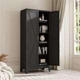 Bevivog 71" Kitchen Pantry Cabinet, Metal Storage Cabinet with 2 Doors and 4 Adjustable Shelves, Farmhouse Tall Metal Pantries Cabinets Storage for Kitchen, Home Office, Living Room, Dining Room Bevivog