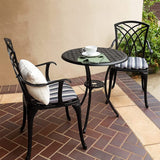 Lokingrise Outdoor Bistro Set 3 Piece Outdoor Bistro Table and Chairs Set Table with Umbrella Hole, Cushions, Cast Aluminum Patio Furniture for Porch, Backyard, Garden, Black Lokingrise