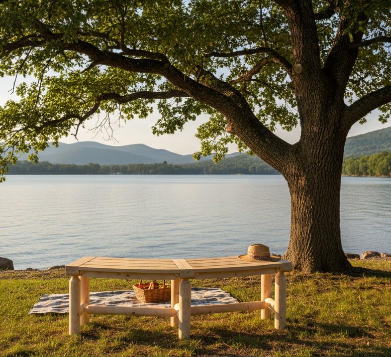 Kdgarden Outdoor Wooden Curved Backless Porch Bench Rustic Style Cedar/Fir Wood Log Fire Pit Bench for Patio Garden Deck and Backyard, 40"-55" W×14" D×16.5" H, Natural Finish Kdgarden