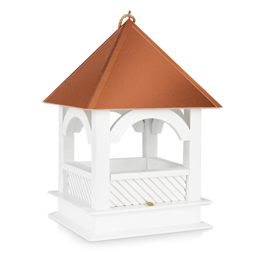 Deluxe Pavillion Feeder, Solid Western Red Cedar Birdfeeder Hanging for Outdoors, 2 Lbs Capacity, Cleanable Base Tray, Large Gazebo Style Long Life Lasting Rust Proof Copper Roof.（Bempton Fee - WoodArtSupply