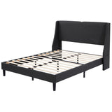 VECELO Queen Bed Frame with Type-C & USB Port, Wingback Headboard, Upholstered Platform Bedframe with Charging Station & Side Pockets, No Box Spring Needed, Grey VECELO