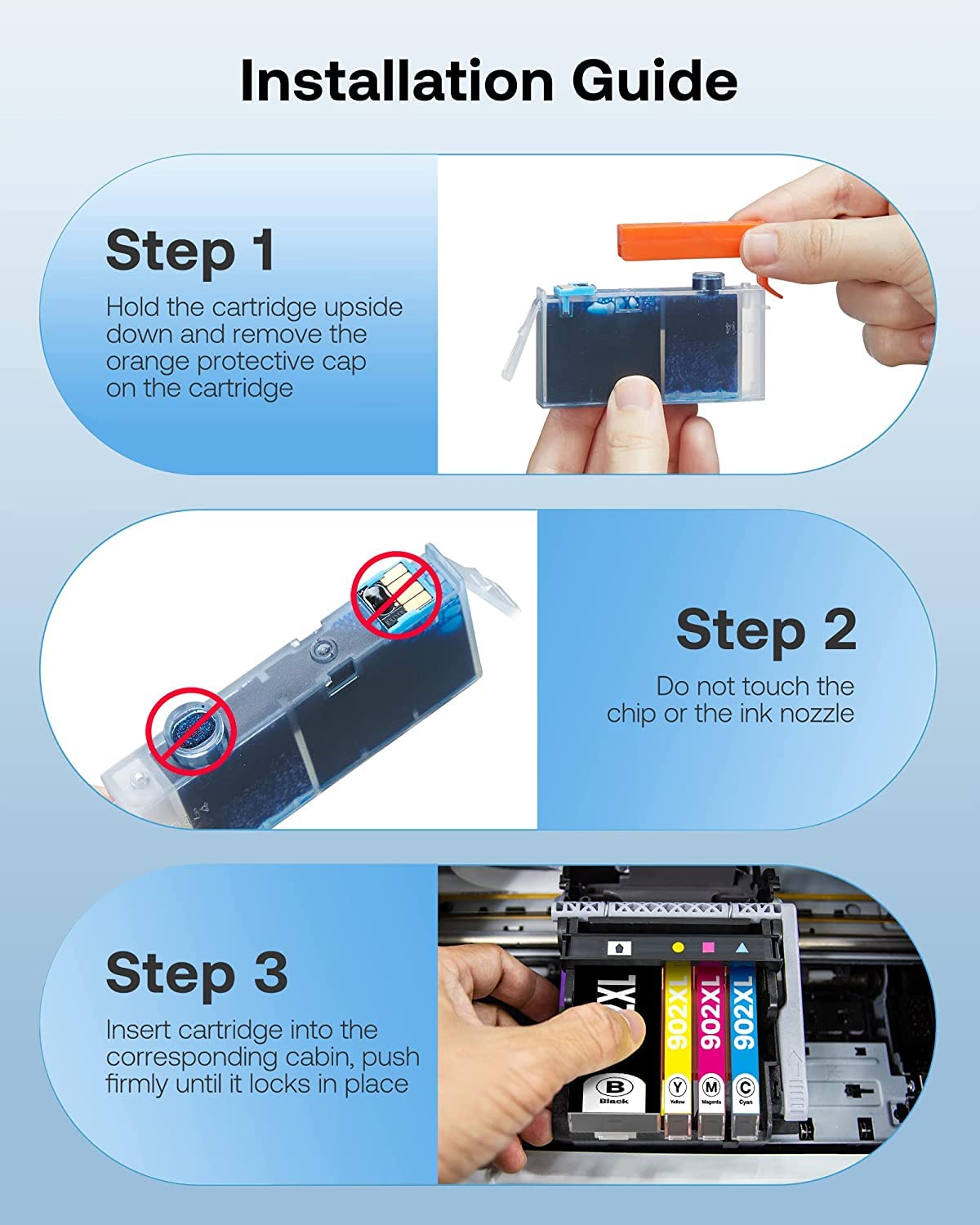 OSIR 902XL Compatible for 902 XL Ink Cartridge Combo Pack High Yield Replacement Work for Officejet Pro 6978 6960 6962 6968 6954 6958 6950 6951 6970 Printers (Black, Cyan, Magenta, Yellow, 4 Pack) OSIR