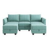 HONBAY Reversible Sectional Sofa with Ottomans & Chaises Modular Sofa U Shaped Couch with Storage Seats, Aqua Blue HONBAY