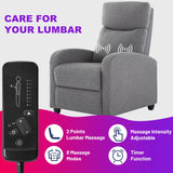 Zanzio Massage Modern Adjustable Heated Recliner Home Theater Single Sofa Chair Lounge with Padded Seat, Grey Zanzio