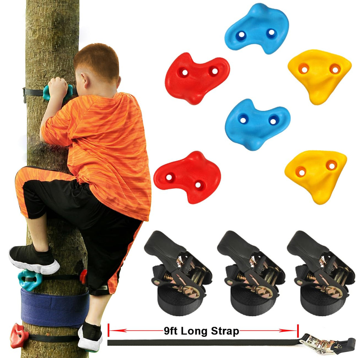 hooroor Ninja Warrior Obstacle Course for Kids and Adults - 66FT Slackline with Tree Climbing Rock Holds, Swing Seat, Monkey Bars, Ring Wheel, Rope Ladder - Outdoor Training Playset hooroor