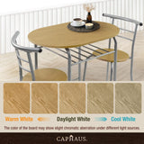 CAPHAUS 3 Pieces Dining Set for 2, Small Kitchen, Dining Room Table Set w/Steel Frame, 3 Pieces Patio Set w/Wine Rack, Small Dining Table Set for 2, Outdoor Dining Round Table Set, Natural Oak CAPHAUS