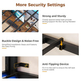 DICTAC Twin Loft Bed with L-Shaped Desk,Storage Shelves and Charging Station Metal Loft Bed Twin Size with LED Lights,Coat Rack with Drawers and Stair,Top Bunk with Safety Guardrail for Teen,Black DICTAC