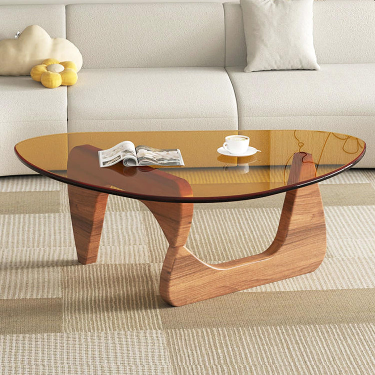 Modern Glass Coffee Table for Living Room mid Century, Small Coffee Table Stylish Coffee Tables, Suitable for Bedroom Living Room Reception Office Tables（Walnut/Brown，Medium） LZYFY