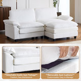 VINGLI 86" Cloud Corduroy Sectional Sofa, Comfy L-Shaped Extra Deep Seat Sofa Couch for Living Room,Modern 2-Seat Convertible Loveseat Sofa with Ottoman for Small Space(White) VINGLI