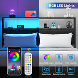 Yoobure Black Queen Bed Frame with Headboard, LED Lights & Charging Station, Storage Drawers, No Box Spring Required Yoobure