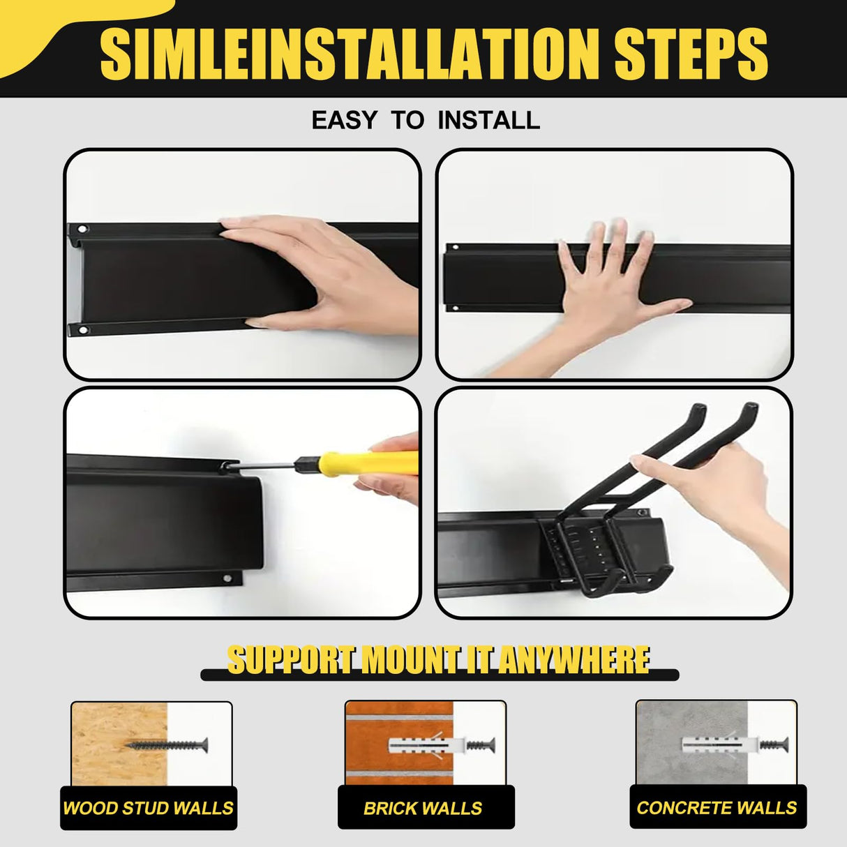 SAMRELAX 64'' Garage Tool Organizer Wall Mount, 18 PCS Adjustable Garden Tool Hanger Rack, Garage Hooks Heavy Duty, Shovel Holder Wall Mount, Storage Hooks for Hanging in Garage SAMRELAX