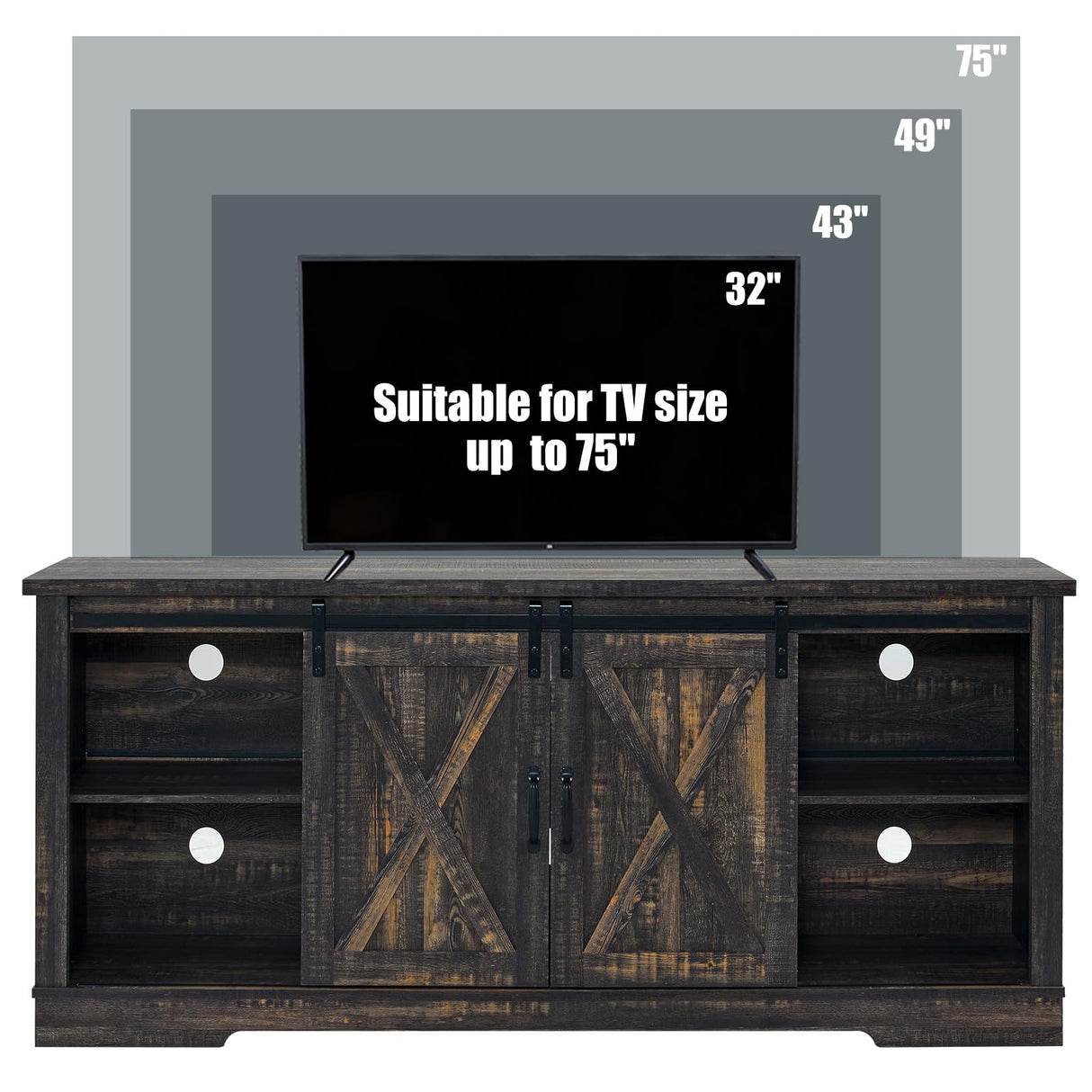 AMERLIFE 66" Farmhouse TV Stand for 75 Inches TVs, Entertainment Center with Sliding Barn Door and Adjustable Shelf & Feet, Console Table with Storage, Dark Rustic Oak AMERLIFE