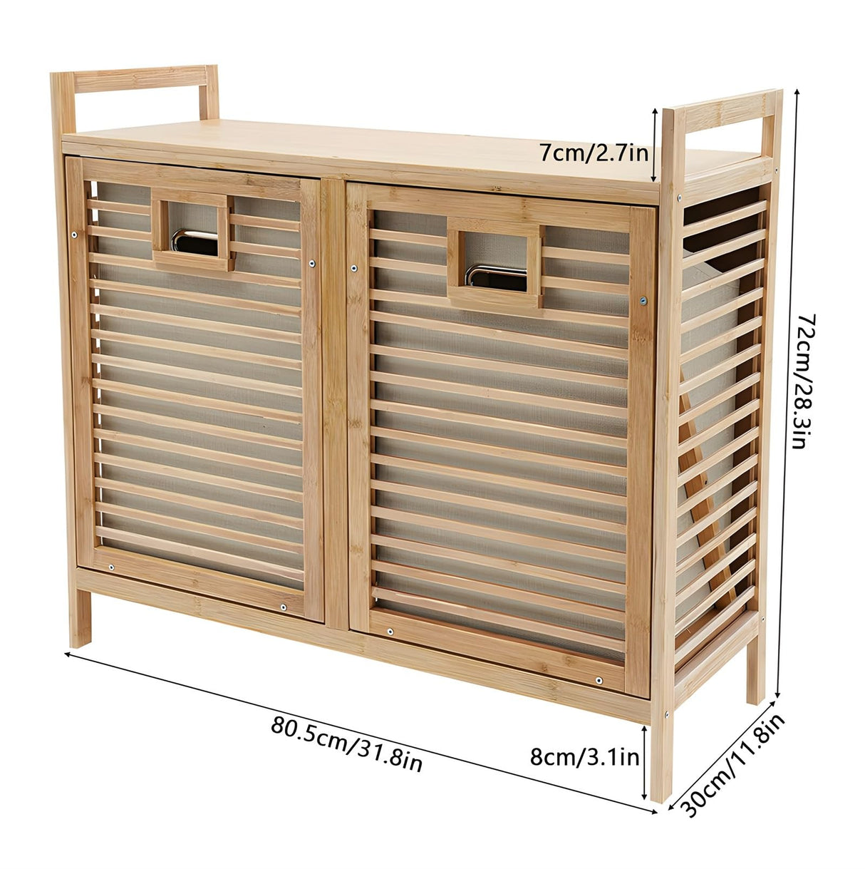 Double Tilt Out Laundry Hamper with 2 Removable Liner Bags,Bamboo Laundry Cabinet,Laundry Basket Organizer,Laundry Hamper Cabinet for Clothes Towels Toys(31.8 * 11.8 * 28.3in) Tianxrxy