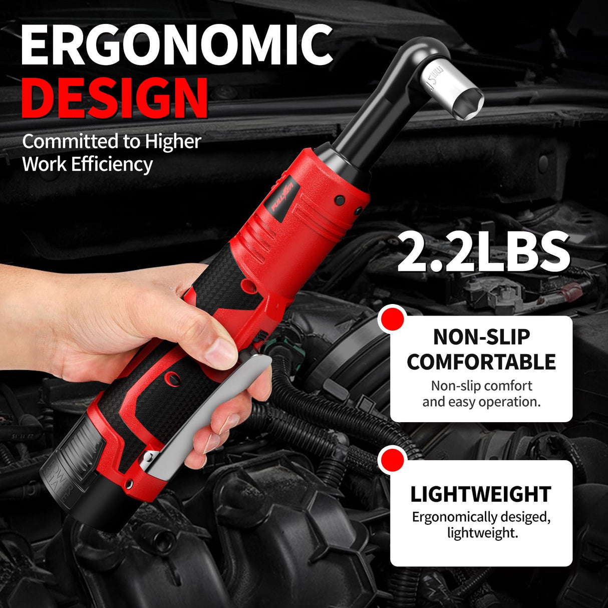 FULLYEA Electric Ratchet Wrench Set, 550 RPM Cordless Ratchet Wrench, 3/8" 18V Power Ratchet Tools with Variable Speed, LED Light, 7 Sockets, 2 Packs 2.0Ah Lithium-Ion Battery and Fast Charger FULLYEA