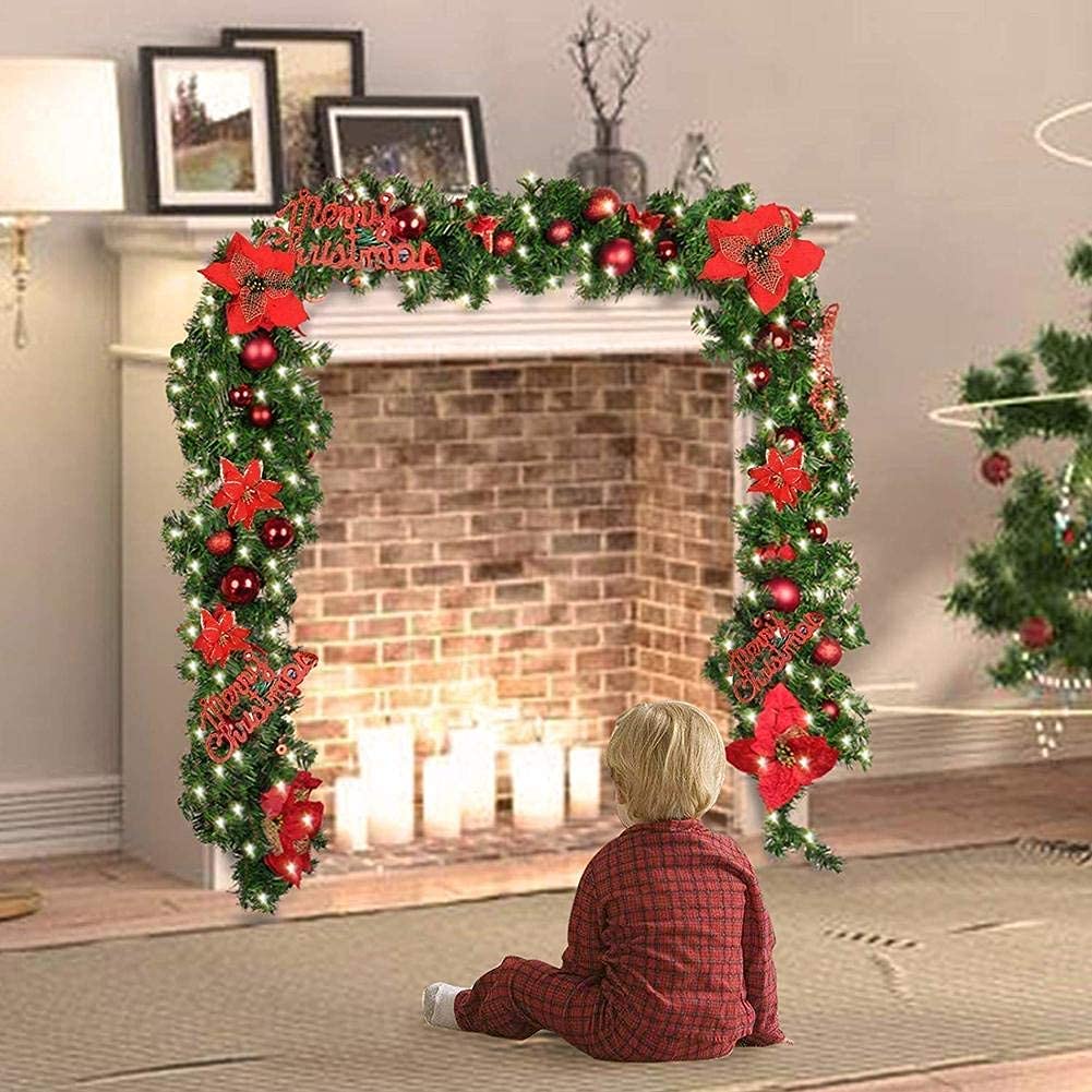 HIIXHC Christmas Illuminate Garland, 9 ft Rattan Artificial Flower Vine Plants Outdoor Decorations, Pre-Lit Battery Operated (Battery Not Included) HIIXHC