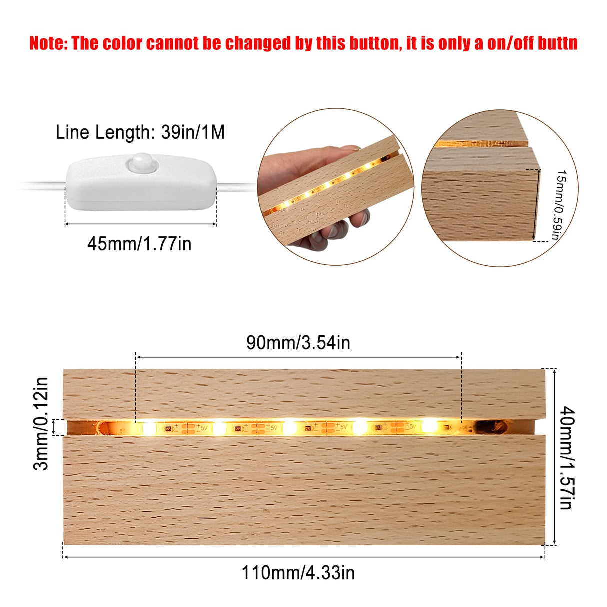 Aepiraza Wooden Rectangle Light Base, 4.3" Warm Light Display Stand Rectangle Led Lights Display Base Wooden Lighted Base Stand Warm Light Base for Glass Art Christmas Birthday Gifts (2Pcs) Aepiraza