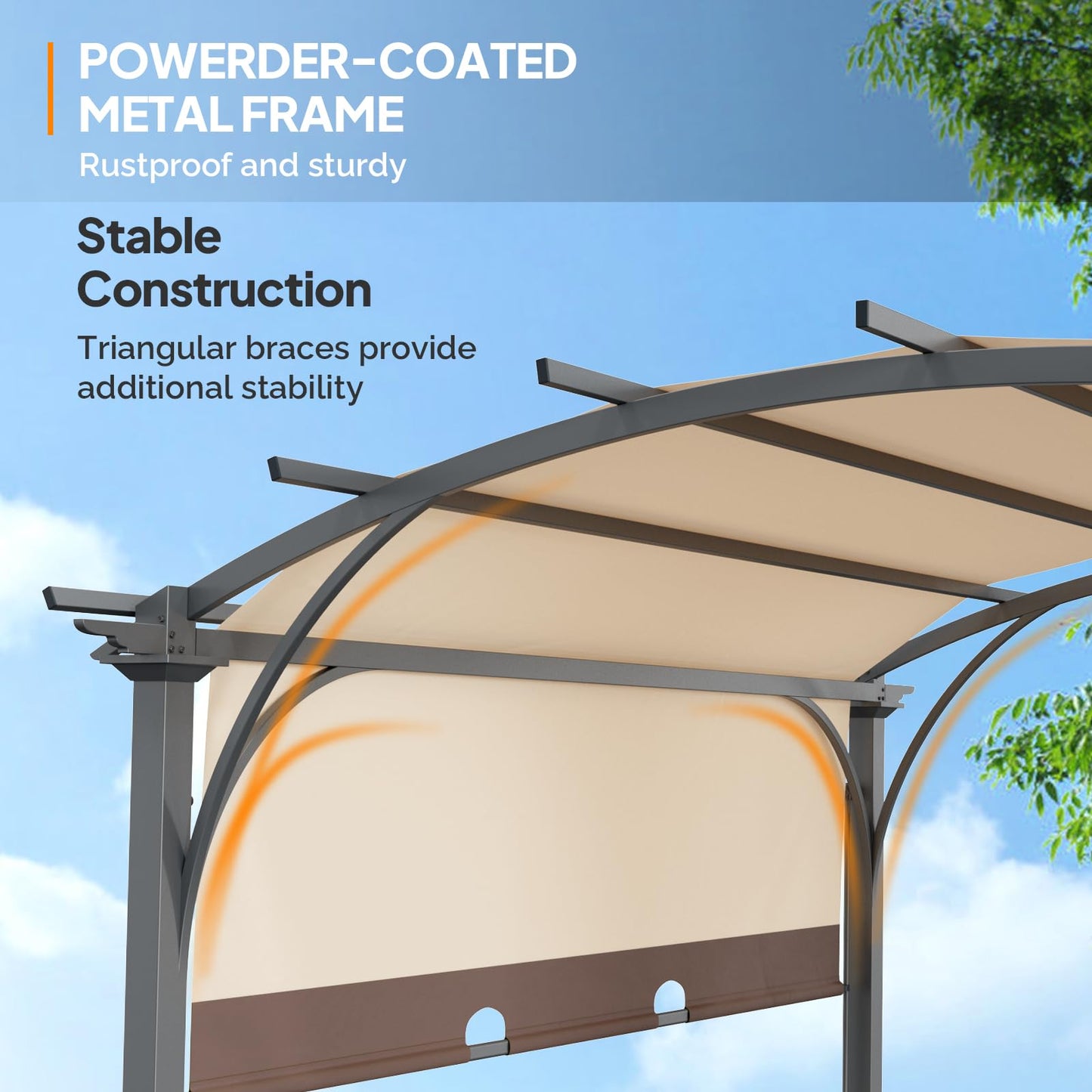 VINGLI 8.8’x 10.8' Outdoor Pergola Aluminum Retractable Pergola Canopy with Adjustable Roof, Garden Pergola for Deck, Porch, Garden, Yard (Khaki)