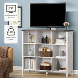 9 Cube Storage Organizer, Farmhouse Bookshelf Wooden Cube Shelves Bookcase 3-Tier Display Cabinet Rack for Bedroom, Living Room, Office (Brown&Off White, 9 Cube Open Shelves) Vabches