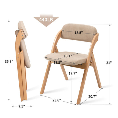 HOMEFUN Folding Chairs with Padded Seats, Wooden Stackable Dining Chairs Set of 2 with Removable Cover Folding Extra Chair for Guests Kitchen Office Wedding Party Picnic, Khaki - WoodArtSupply