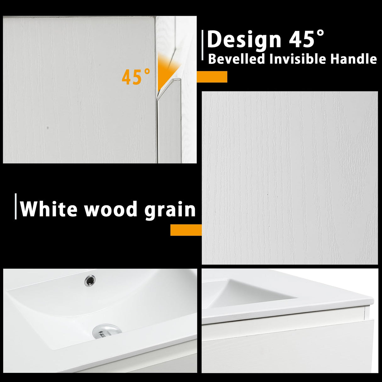 KSWIN 24" White Wall Mounted Bathroom Vanity with Sink Floating Vanity Two Drawers Bathroom Cabinet with White Ceramic Integrated Sink KSWIN