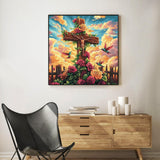 Paint by Numbers Kit for Adults Beginner Religious Cross, Flower Adult Paint by Number Kits on Canvas, Jesus DIY Acrylic Oil Painting by Numbers for Adults, Perfect for Home Wall Decor 16X16 Inch Okarina