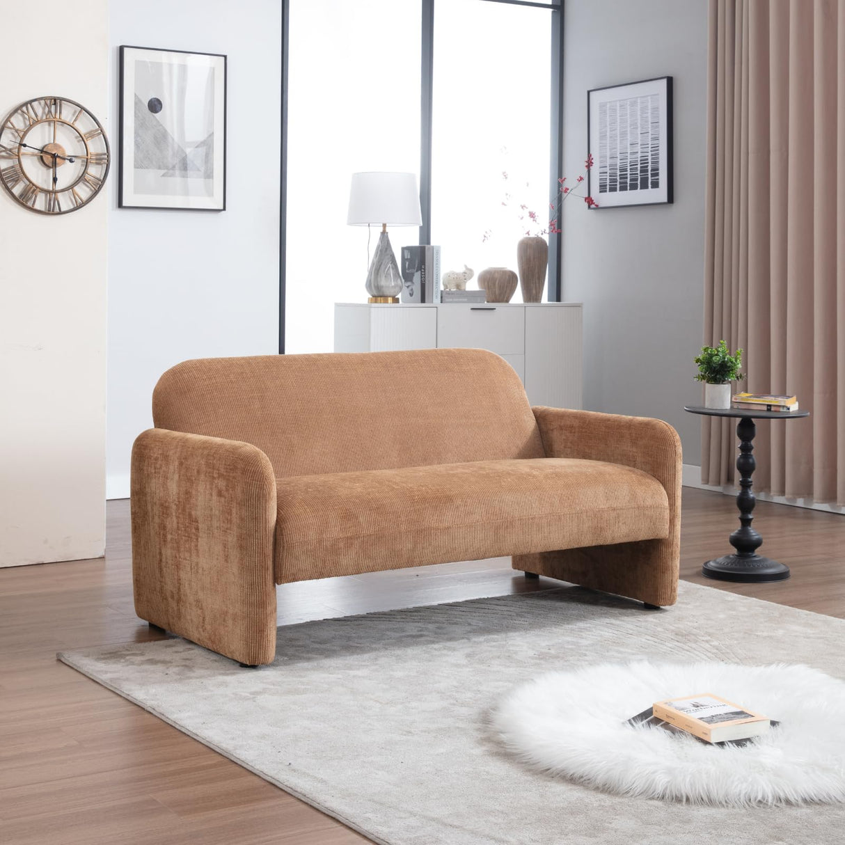 DUOMAY Cute Chenille Loveseat Sofa, Modern 55" Wide Seat Couch Minimalist Style Comfy Deep Seat Sofa for 2-3 Seater for Living Room Apartment, Brown DUOMAY