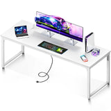Coleshome 71 Inch Computer Desk with USB Ports, Large Office Desk, Long Study Student Writing Desk, White Coleshome