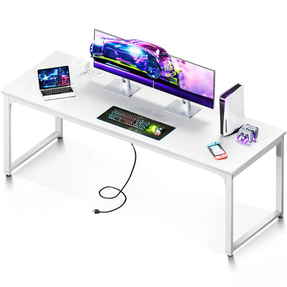 Coleshome 71 Inch Computer Desk with USB Ports, Large Office Desk, Long Study Student Writing Desk, White - WoodArtSupply