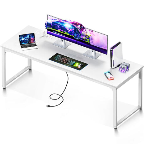 Coleshome 71 Inch Computer Desk with USB Ports, Large Office Desk, Long Study Student Writing Desk, White Coleshome