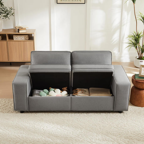Waxberry Sofa Couch with Seat Storage, Modern 2-Seater Sofa with Side Pockets & Type-C/USB Ports, Loveseat Sofa for Living Room, Office or Apartment，Grey Waxberry