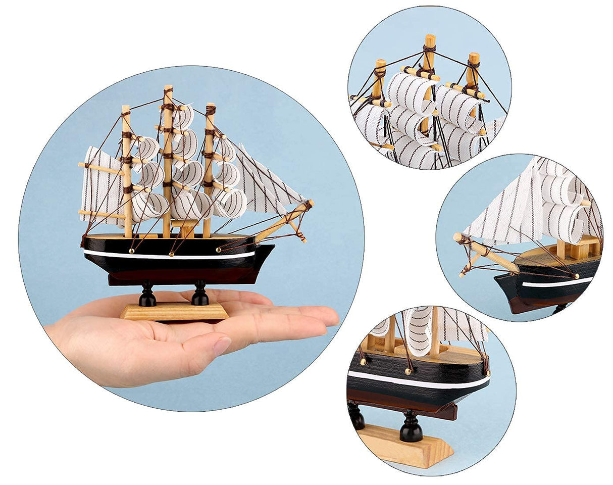 dedoot Wooden Sailboat 6 Pack Miniature Sailboat Model Ship Nautical Decor Tabletop Decorative Ornament for Ocean Theme Home Decor, 5.5x5x1.2 Inch dedoot