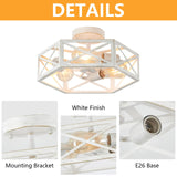 XSDeTu 3-Light Flush Mount Ceiling Light Fixture, Modern Close to Ceiling Light with White Metal Hexagon Cage, Farmhouse Ceiling Light for Bedroom, Hallway, Entry, Foyer, Kitchen XSDeTu