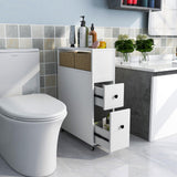 Tangkula Compact White Bathroom Storage Cabinet with Drawers and Rattan Baskets on Wheels Tangkula