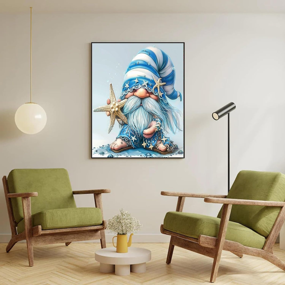 gnome with Starfish Painting Paint by Numbers Kits 16x20 inch Canvas Blue Ocean Style Pattern DIY Oil Painting for Adults Beginners with Brushes Acrylic Pigment Drawings Gift Holiday(Without Frame) Generic