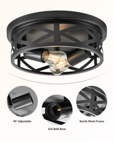 VONLUCE Flush Mount Ceiling Lights, 2-Light Hallway Ceiling Lighting Fixtures, 11 inch Farmhouse Metal Cage Ceiling Lights for Entryway Kitchen, Adjustable Lamp Holders, ETL, 2 pcs, Black VONLUCE