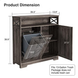 Befrases Tilt Out Trash Can Cabinet for 13 * 1 Gallon Trash Can, Farmhouse Kitchen Island Cabinet with Adjustable Shelf for Hidden Laundry Basket, Dog Proof Garbage Can for Dining Living Room, Grey Befrases