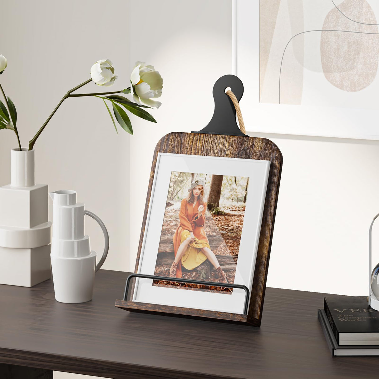 KLM Kitchen Cookbook Stand - Recipe Book Holder for Cooking, Organising and Storage - Perfect Home Shelf Decor and Wedding Retirement Gift for Woman (Brown) KLM