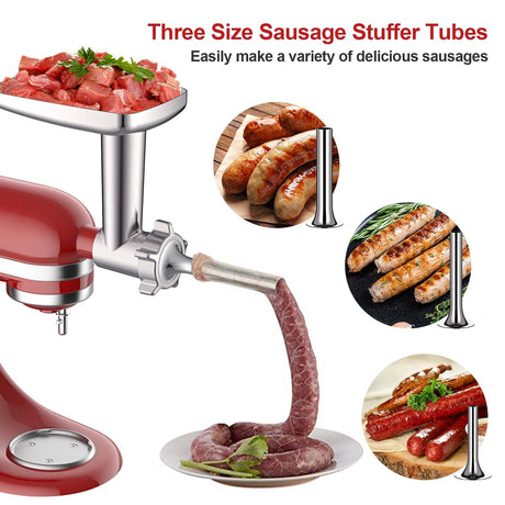 Meat Grinder & Slicer Shredder Attachments for KitchenAid Stand Mixer, Meat Grinder with Sausage Stuffer Tubesand and Slicer Shredder Set, 2 Pcs Attachment Set for KitchenAid Mixers By Cofun Cofun
